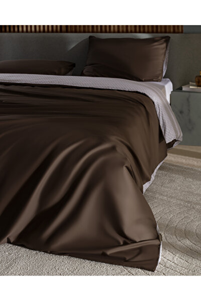 Madame Coco Avent Single 100% Cotton Printed Satin Duvet Cover Set - Brown