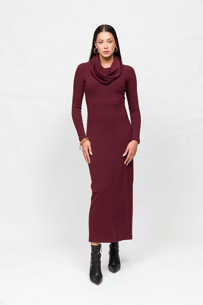 Sistas Βαμβακερό μακρύ φόρεμα με λαιμόκοψη Lycra με ραβδώσεις