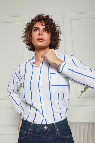 Butik Cămașă țesută cu un singur buzunar, albastru, cu dungi Nuevoo