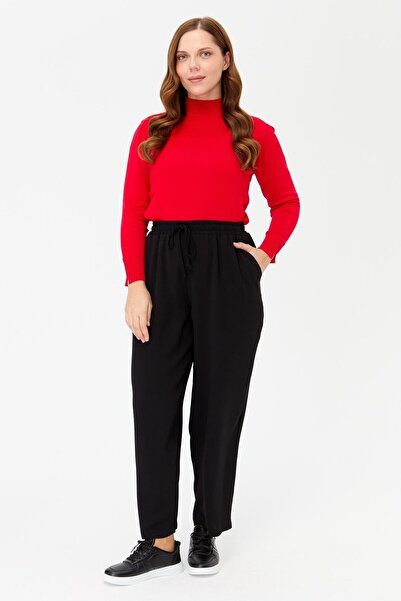 accort Büyük Beden Beli Lastikli Pantolon-SİYAH
