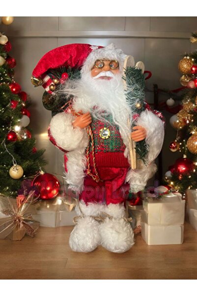Happyland Yılbaşı Hediye Çuvalı  Taşıyan Noel Baba 30 Cm Noel Baba Dekor Süs Yılbaşı Hediyesi
