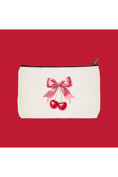 designedfy Cherry Ribbon Αδιάβροχη υφασμάτινη τσάντα μακιγιάζ, θήκη για στυλό, πορτοφόλι