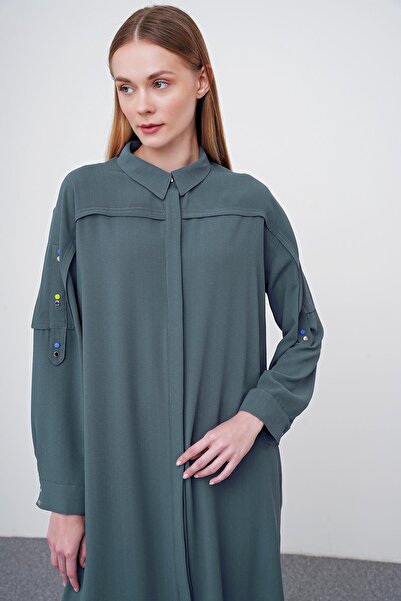 Zühre Gray HiDDen Button with Exit Sleeve Detail - Gç-0196