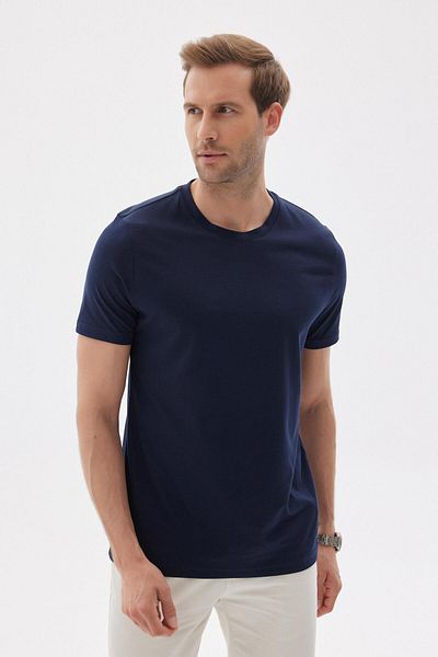 odelon Ανδρικό μπλουζάκι Navy Blue Slim Fit Crew Neck - 100% βαμβάκι