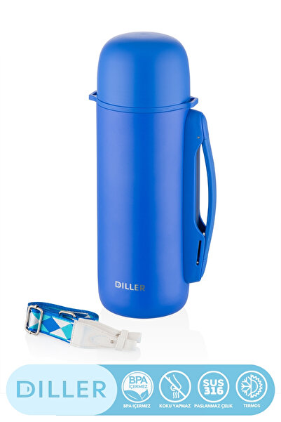 DILLER New Collection 1260ml Handled Cup-Cover Hanging Stainless Steel Thermos Camping Flask