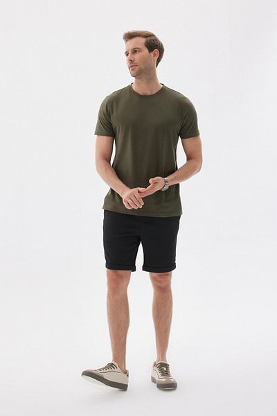 odelon Ανδρικό μπλουζάκι Khaki Slim Fit Basic - 100% βαμβάκι, Crew Neck