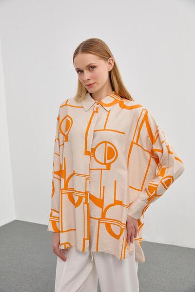 Zühre Beige/Orange Patterned Long Sleeve Shirt - G-0055