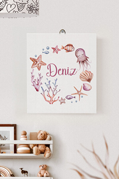 Lilabio İsme Özel Çocuk Odası Kanvas Tablo Deniz Yıldızı (17x21 Cm)