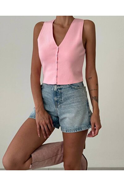 My Blog سترة تريكو بأزرار كبس باللون الوردي Elenor-4518