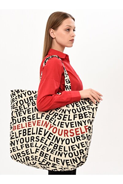 Çınar Bez Çanta Geantă de pânză de dimensiuni mari imprimată Believe In Yours...