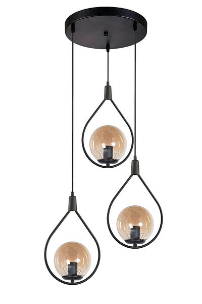 Modavize Deco Modern Design Cafe - Kitchen - Living Room - Living Room Black Color Honey Glass 3-Piece Chandelier