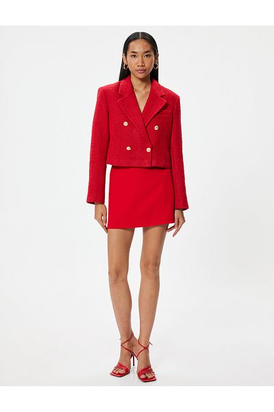 Koton Zweireihige kurze Tweed-Blazerjacke