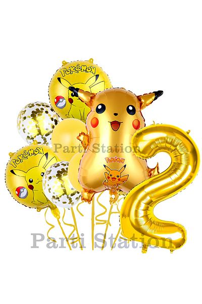 Parti Station 2 Year Old Birthday Pokemon Pikachu Concept - Foil Balloon Set