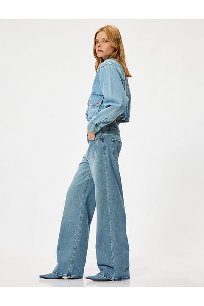 Koton High Waist Cotton Wide Leg Pocket Jeans