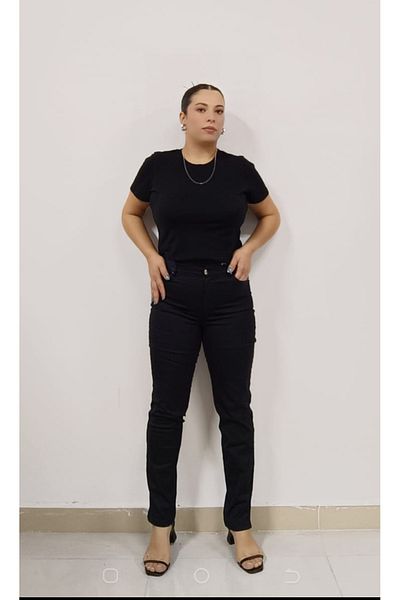 AKŞEN GİYİM LARGE SIZE BOL LYCRAL COTTON LINEN FABRIC SIDE SILVERY RUBBER DETAIL ANKLE-LENGTH LEGEND PANTS
