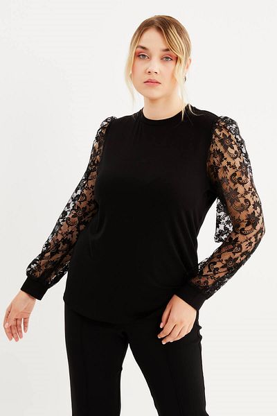 MYLİNE Lace Sleeves Round Neck Knitted Blouse