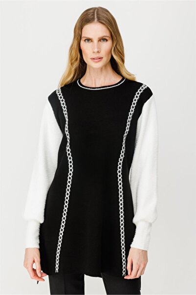 accort İki Renkli Triko Tunik-SİYAH