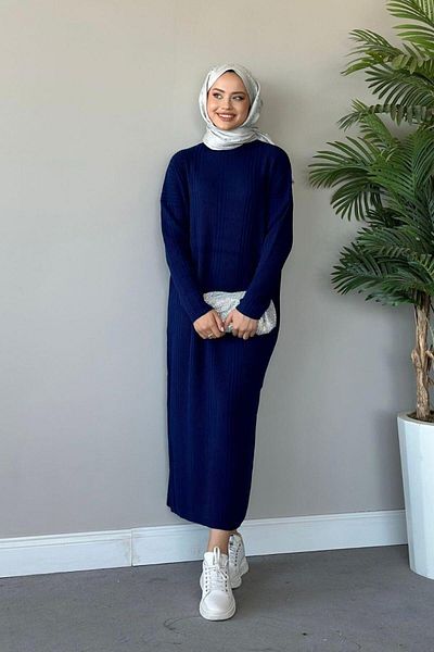 Yağızlar Giyim Γυναικείο Πλεκτό Φόρεμα Navy Blue Camisole