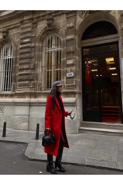 Bella Breeze Women's Bag Pocket Detailed Lined Double Button Stamp Coat