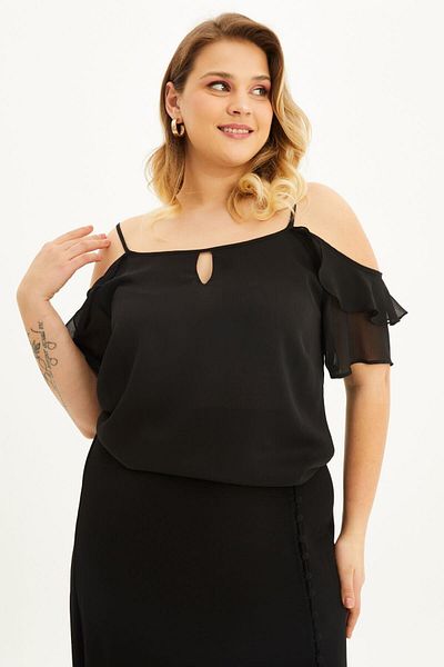 MYLİNE Ruffled Blouse with Sleeves and Windows
