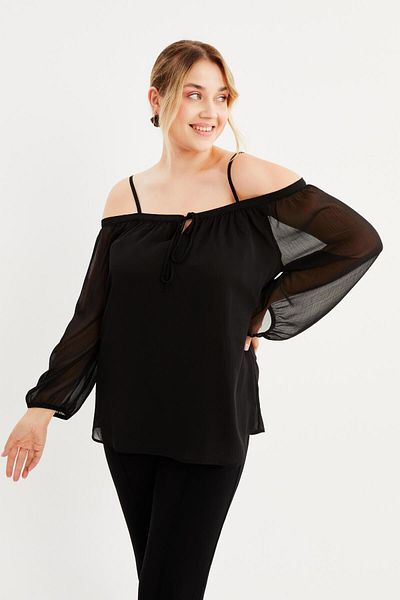 MYLİNE Lined Karmen Collar Chiffon Blouse