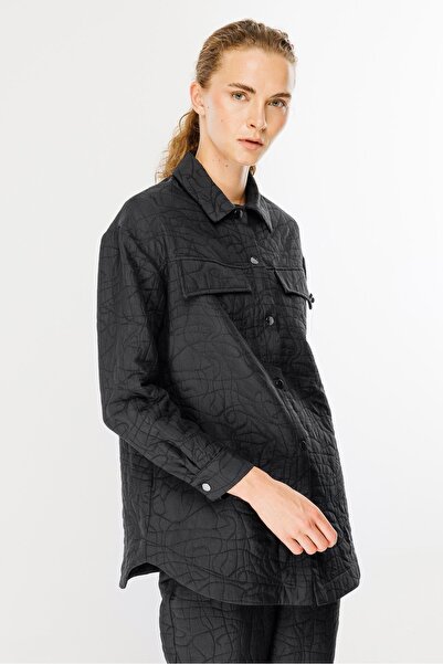 accort Gömlek Yaka Kapitone Kumaş Tunik-SİYAH