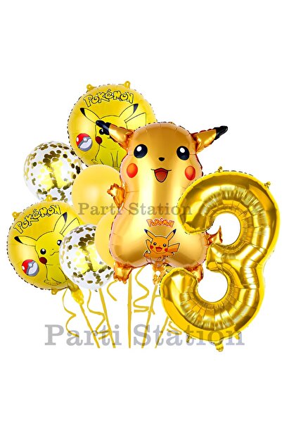 Parti Station Pokemon Pikachu Konsept 3 Yaş Doğum Günü Balon Set Pokemon Pikaçu Folyo Balon Set
