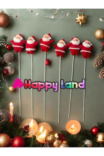 Happyland Christmas Ornament Santa Claus with Sticks 6 Pieces New Year Decoration Ornament