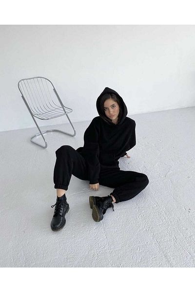Machetta Women's Hooded Black Double Tracksuit Set