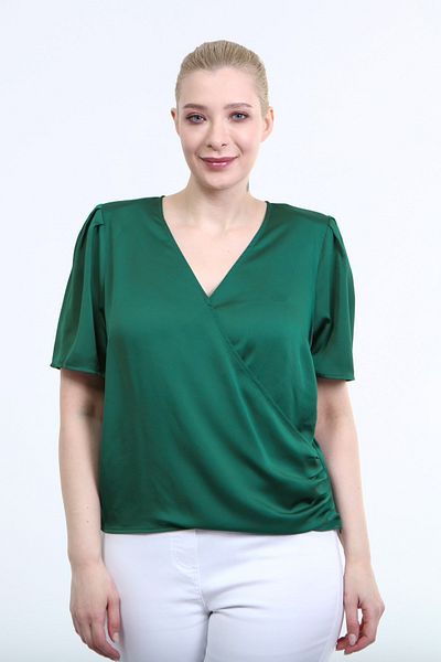 MYLİNE Padded Pleat Detail Wrap Blouse