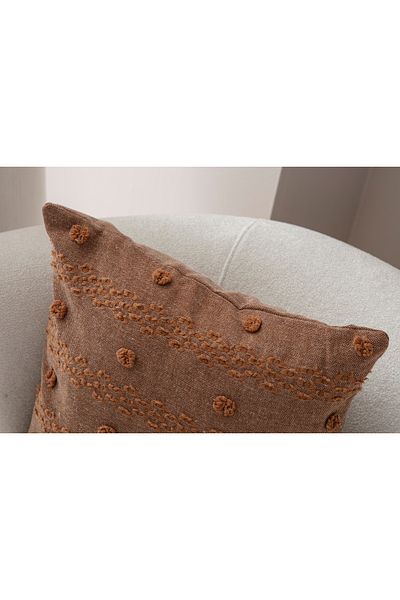 BUGİ HOME COLLECTİON Κάλυμμα μαξιλαριού από λινό κεντημένο γεωμετρικό 43x43cm, Διακοσμητικό κάλυμμα μαξιλαριού