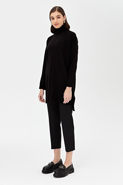 accort Tam Balıkçı Düşük Kol Triko Tunik-SİYAH