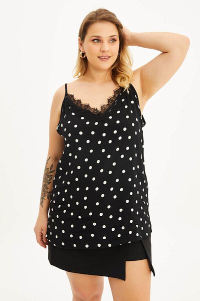 MYLİNE Lace Rope Strap Polka Dot Blouse