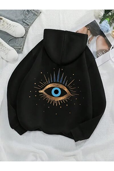 WOODROFFE Hanorac supradimensionat cu glugă, cu imprimeu Evil Eye, negru gri