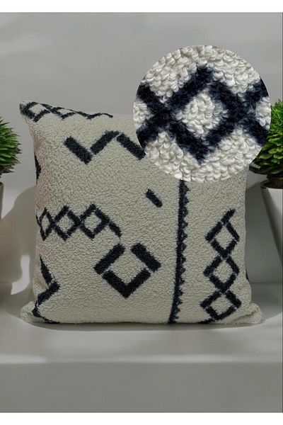 Skhome Κάλυμμα μαξιλαριού ριχτάρι διπλής όψης Lamb Puffy Ethnic Bohemian Teddy Square