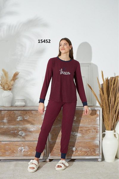 Sevim 15452 Costum de pijama cu mânecă lungă din tricot subțire pentru femei