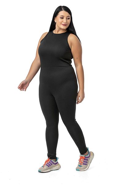 DISENTIS MODEST Plus Size Black Long Tights Jumpsuit with Back Zipper
