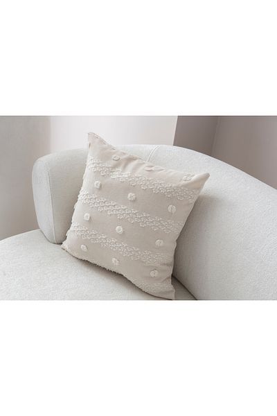 BUGİ HOME COLLECTİON Husă de pernă din in brodat cu pumn geometric 43x43cm, husă de pernă decorativă