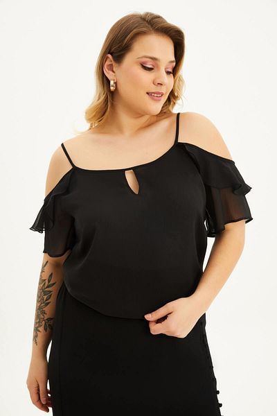 MYLİNE Ruffled Blouse with Sleeves and Windows