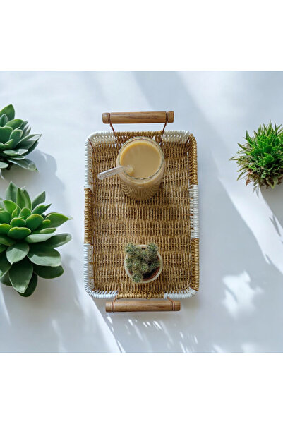store trend Küçük boy Dikdörtgen Renkli sunum dekor rattan tepsi 30 x 20 cm