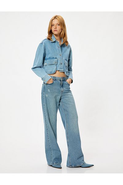 Koton High Waist Cotton Wide Leg Pocket Jeans