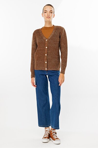 accort Simli Düğmeli Triko Hırka-KAHVE