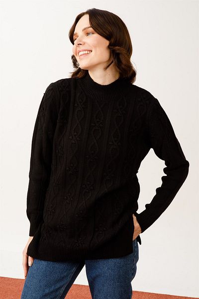 accort Half Fisherman Patterned Knitwear Tunic - BLACK