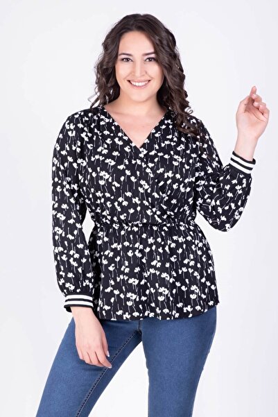 MYLİNE Double Breasted Floral Blouse with Elastic Waist