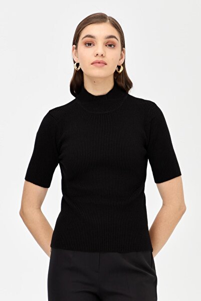 accort Yarım Balıkçı Kısa Kol Triko Kazak-SİYAH