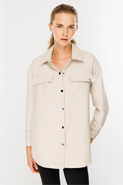 accort Gömlek Yaka Kapitone Kumaş Tunik-TAŞ