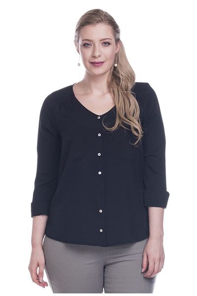 MYLİNE Bluză neagră de damă cu decolteu în V 12637