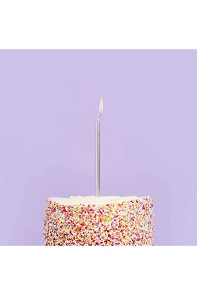 hbtasarim 14 Cm Gümüş Varaklı Mum 6'lı Gri Silver Ince Uzun Doğum Günü Parti ...