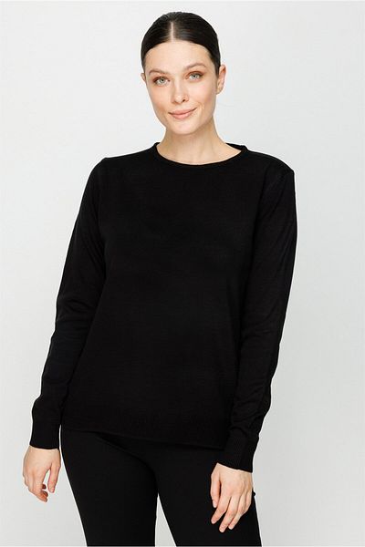 accort Crew Neck Basic Knitwear Sweater - Black
