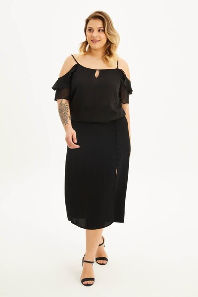 MYLİNE Kolları Pencereli Fırfırlı Bluz